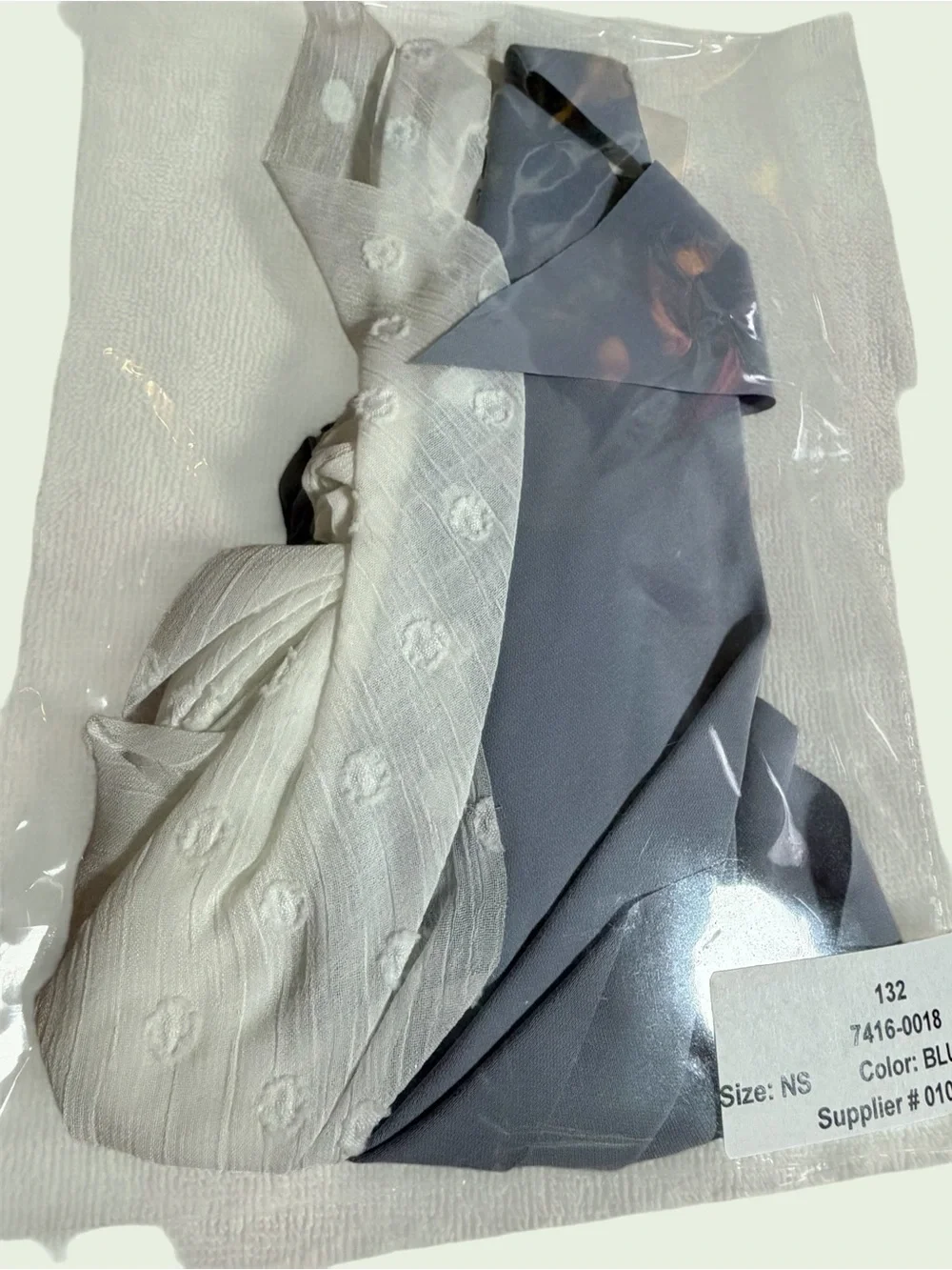 3 Hair Ribbon Elastics! BNWT Blue Gray & White Scrunchie